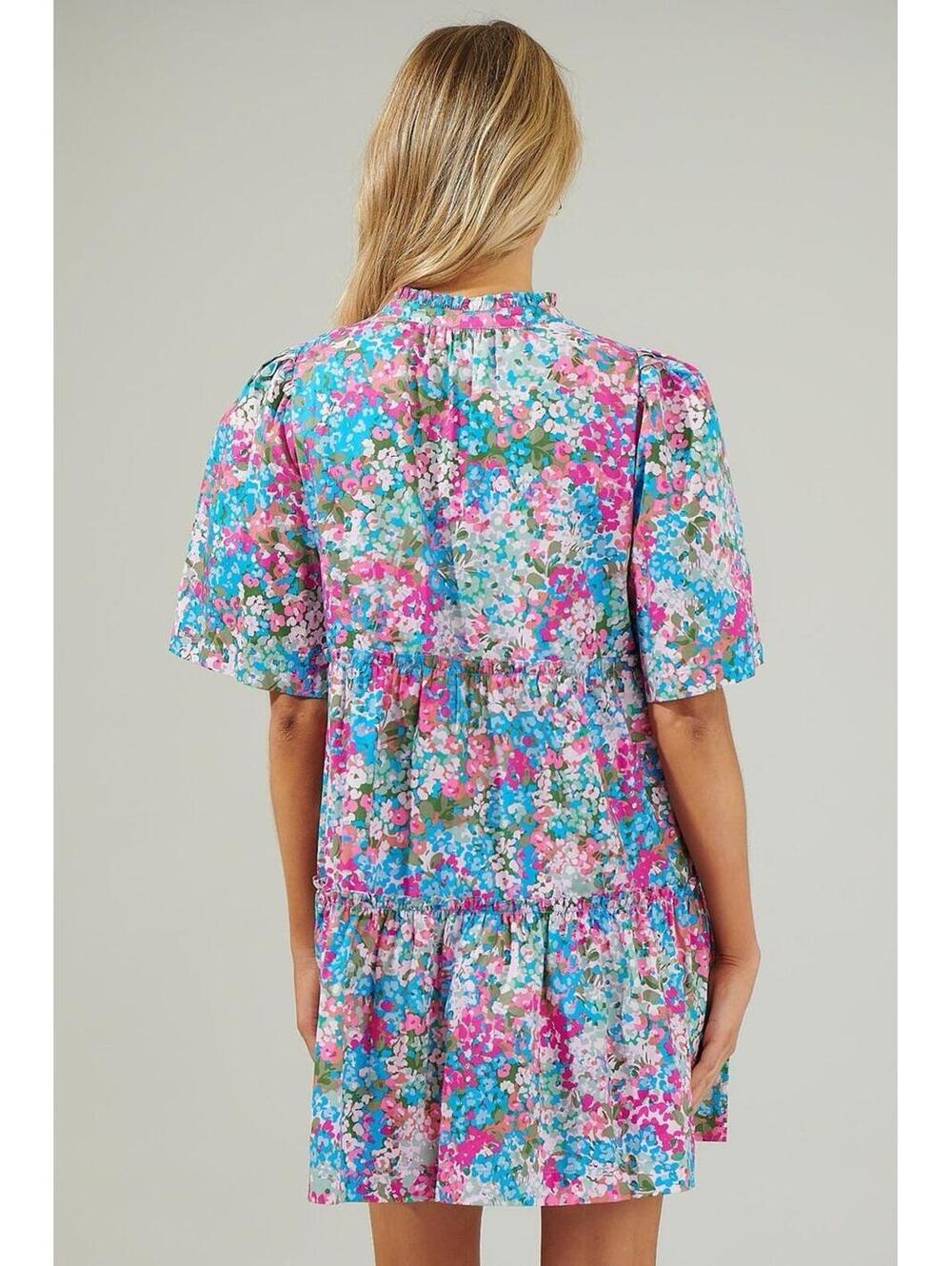 NWT Sugarlips Avery Floral Dixie Split Neck Shift Dress Tiered Babydoll Boho Med - Picture 2 of 10